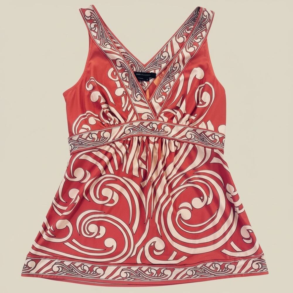 BCBGMAXAZRIA Women's Coral Swirl V-Neck Blouse Sz Small S
b6